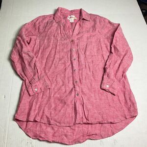C&C California Linen Button Down Shirt Pink Coastal Long Sleeve Casual Top S